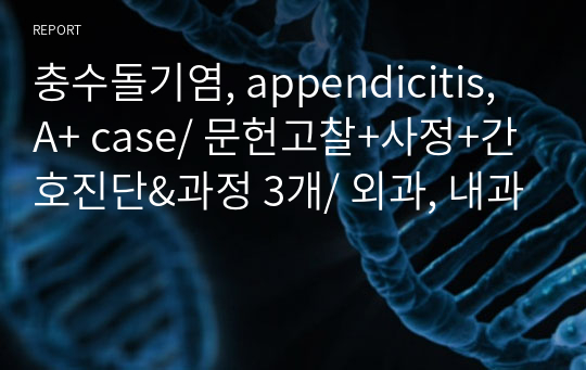 충수돌기염, appendicitis,  A+ case/ 문헌고찰+사정+간호진단&amp;과정 3개/ 외과, 내과